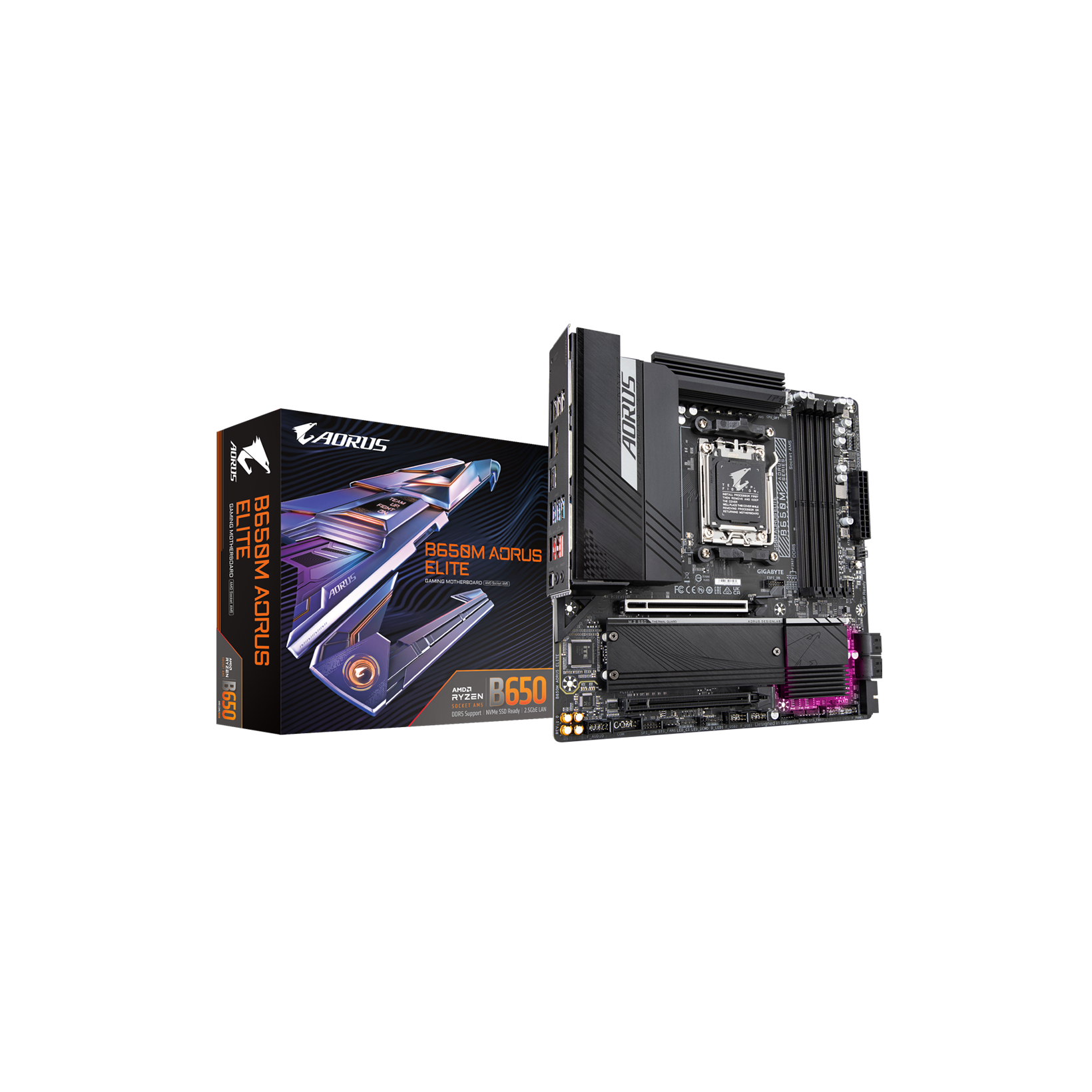Материнская плата  MB AM5 GIGABYTE B650M AORUS ELITE,4xDDR5,14xUSB,mATX,2xM.2,2xPCIe16x DP HDMI Type-C WiFi